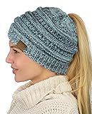 C.C BeanieTail Soft Stretch Cable Knit Messy High