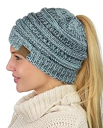 C.C BeanieTail Soft Stretch Cable Knit Messy High