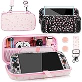 PAWDIARY Pink Sakura Carrying Case Compatible with Nintendo Switch 2 2025, with Hardshell Switch 2 Protective Cover Skin, HD Screen Protector, Shoulder Strap & 2 Thumb Caps - Cute Girly