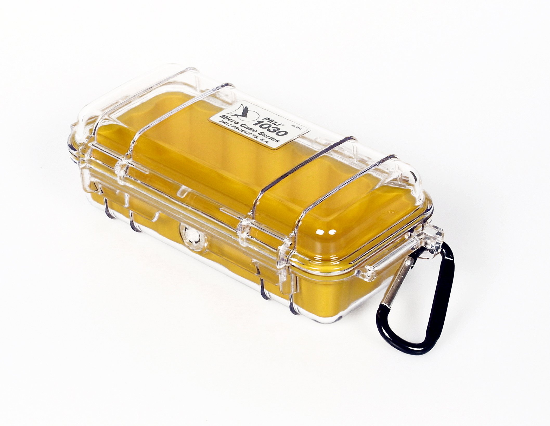 PELI 1030 Micro Case, Protective Box for Small Sensitive Devices, IP67 Watertight and Dustrproof, Made in US, 1L Capacity, Clear/Yellow Liner