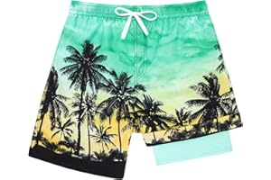 Cozople Boys Swim Trunks with Boxer Brief Liner Compression Swimwear Quick Dry Swim Shorts Bathing Suits 7-20 Years