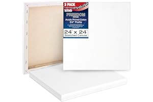 U.S. Art Supply 24 x 24 inch Stretched Canvas 12-Ounce Triple Primed, 3-Pack - Professional Artist Quality White Blank 3/4" Profile, 100% Cotton, Heavy-Weight Gesso - Acrylic Pouring, Oil Painting