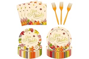 AYSIMPLE 96PCS Fall Thanksgiving Plates and Napkins Give Thanks Autumn Maple Leaves Tableware Set for Home Dinner Fall Harvest Dinnerware Thanksgiving Party Supplies Serve 24