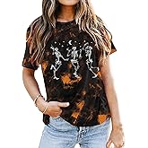 Hot Coffee Skeleton Shirt for Women Halloween Skeleton T-Shirt Funny Fall Skull Graphic Tees Tops Blouse Gift