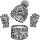 3 Pcs Kids Winter Hat Gloves Scarf Set, Toddler Knitted Beanie Hat Neck Warmer Mittens Fleece Lined Set for Boys and Girls