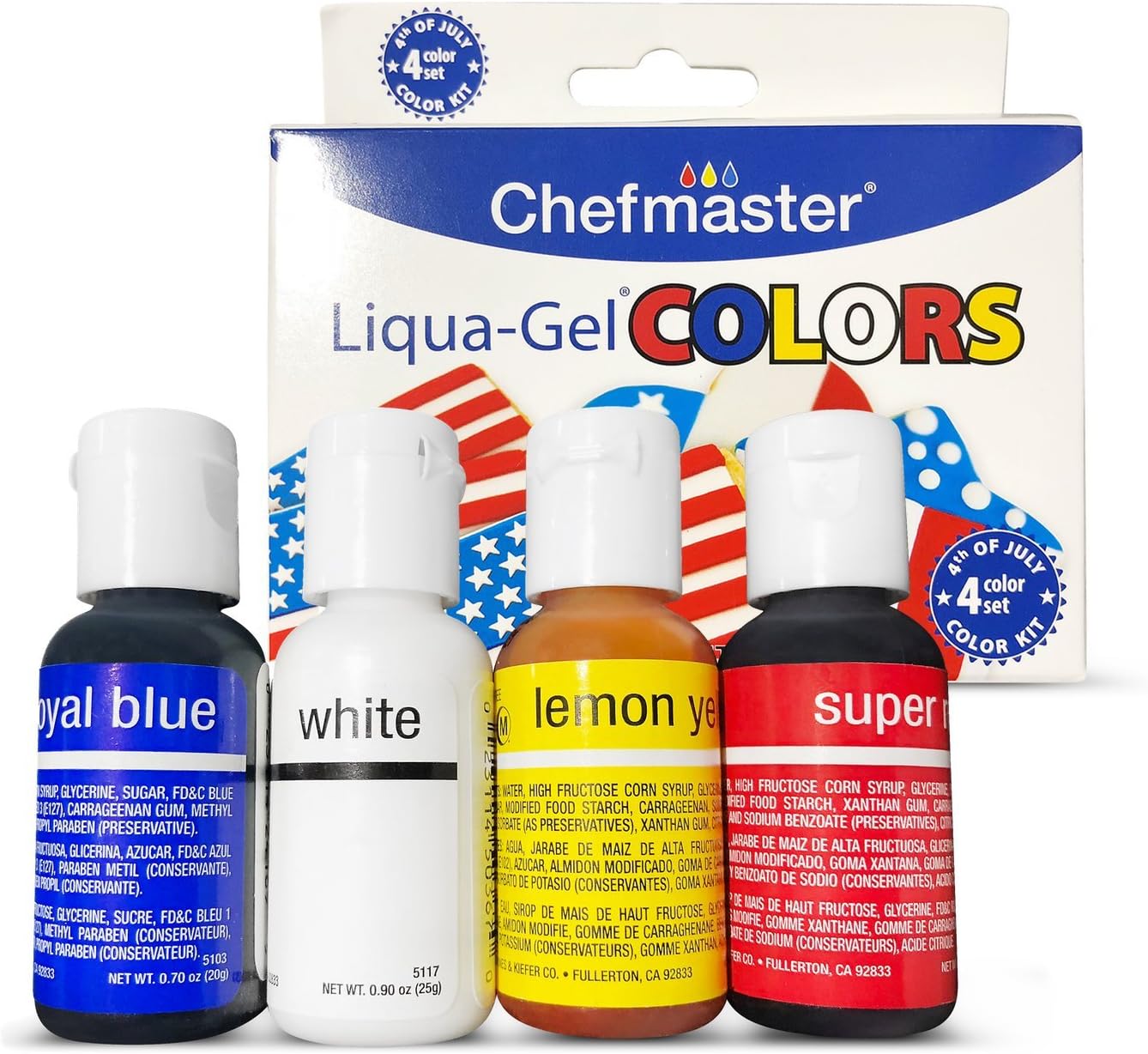 Chefmaster Liqua Gel Food Coloring Kit (4-Pack) 0.7-oz Vivid Food Coloring for 4th of July, Easter Day Celebration & Other Occasions, 4 Easter Colors for Dessert, Bath Bomb & Easter Egg Coloring Kit