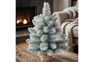 INSTREE CHRISTMAS 1.45FT Unlit Snow Flocked Artificial Holiday Christmas Tree No Lights, Full Hinged Spruce Branch Tips for Home, Office, Party Decoration No Prelit Foldable Base