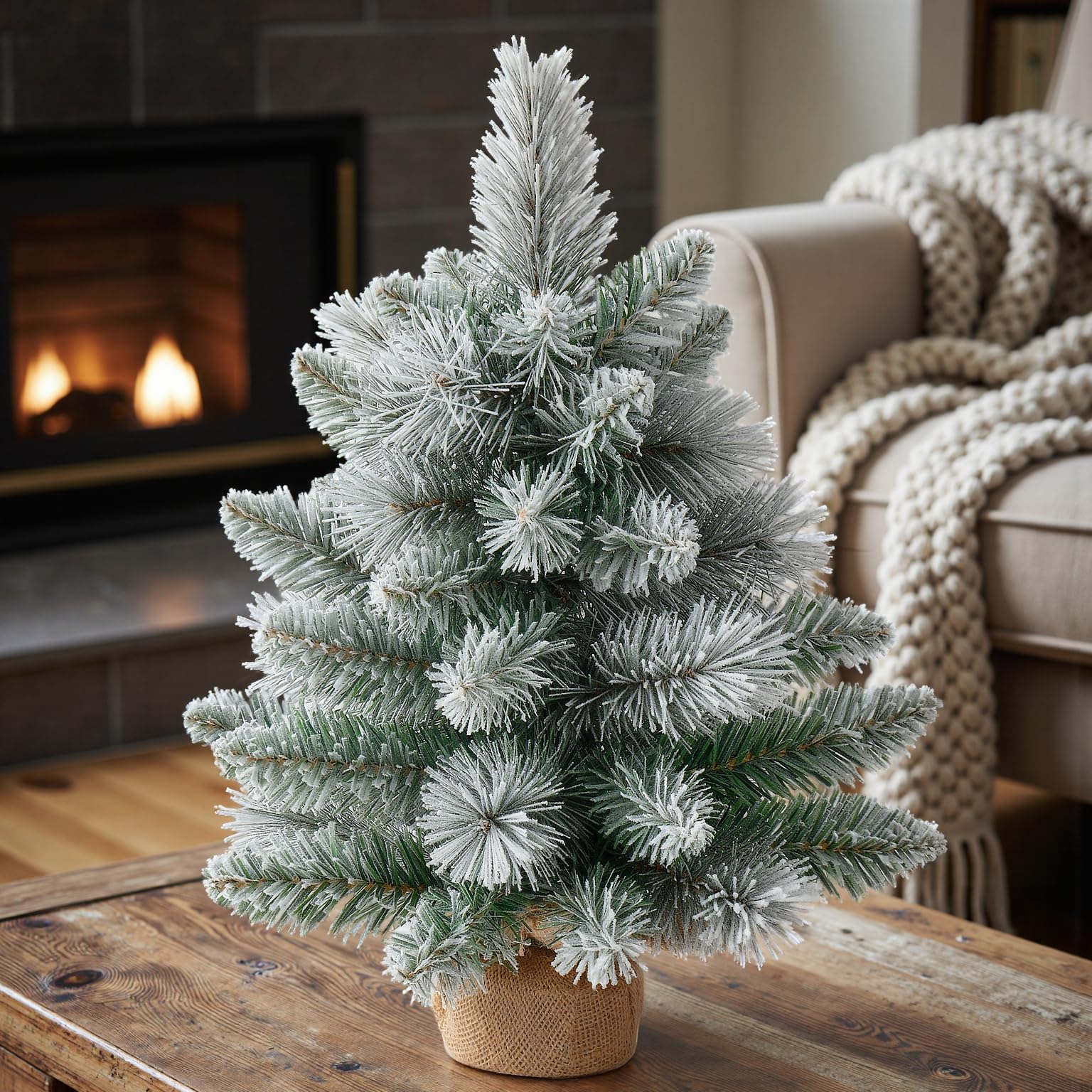 Photo 1 of 1.45FT Unlit Snow Flocked Artificial Holiday Christmas Tree No Lights, Full Hinged Spruce Branch Tips for Home, Office, Party Decoration No Prelit Foldable Base