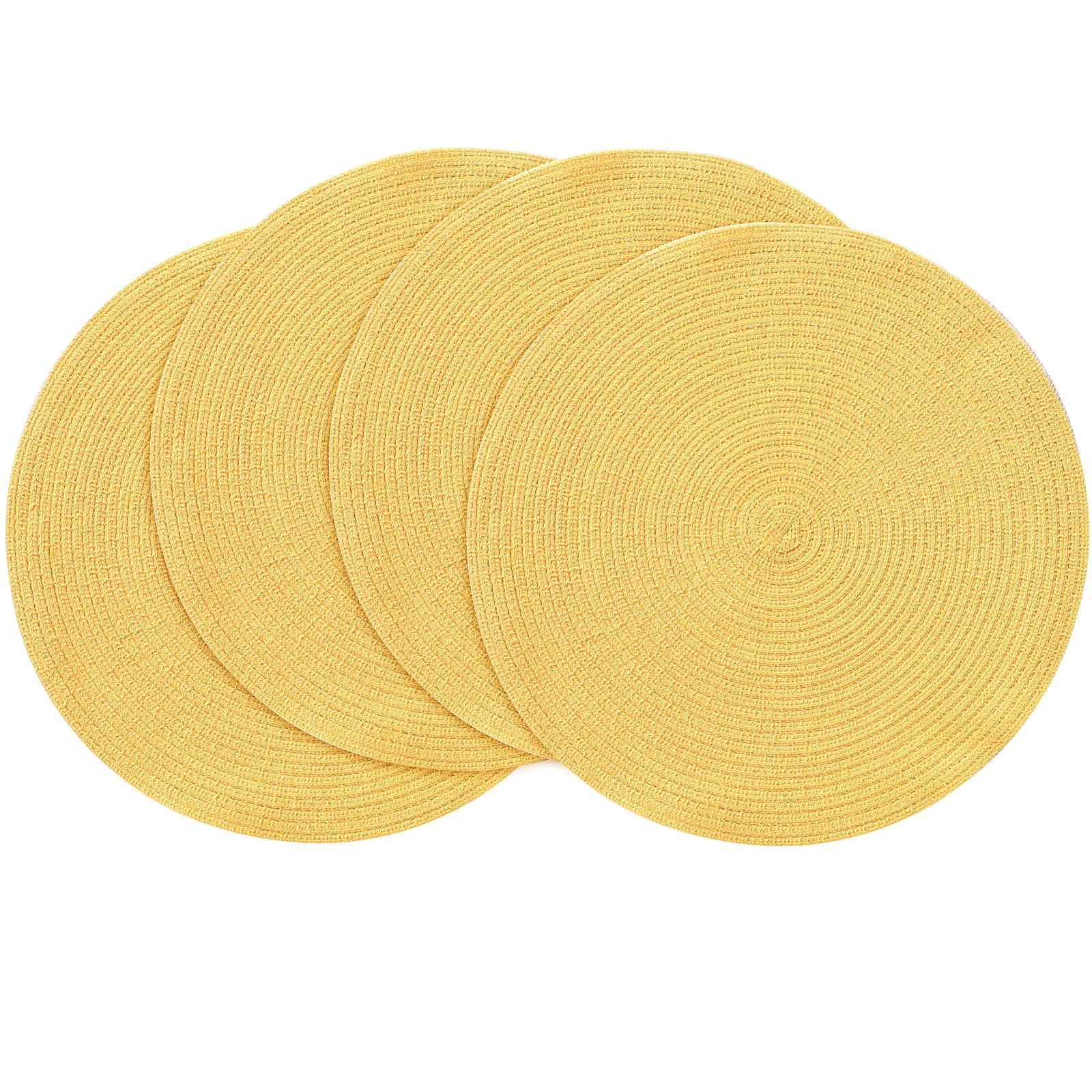 Photo 1 of Floroom 15 Inch Round Braided Placemats Set of 4, Washable Heat Resistant Cotton Polyester Circle Place Mats for Kitchen Dining Table - Yellow