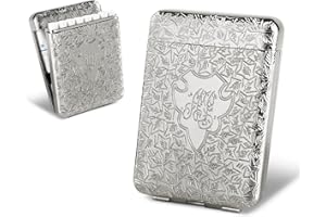 YUSUD Metal Cigarette Case, Vintage Cigarette Holder for Weed, Peaky Blinders Box for 16pcs 84mm King Size Cigarettes, Unique Birthday Christmas Gifts for Women Men (Silver)