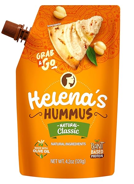 HELENA HUMMUS TRIPACK, SHELF-STABLE, NO ADDED PRESERVATIVES, 2 NATURAL CLASSIC 4.23 OZ AND 1 ROASTED BELL PEPPER 4.23 OZ (PACK OF 1 TRIPACK)