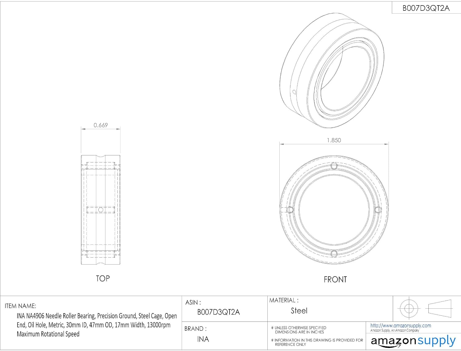 INA NA4906 Needle Roller Bearing - Image 3