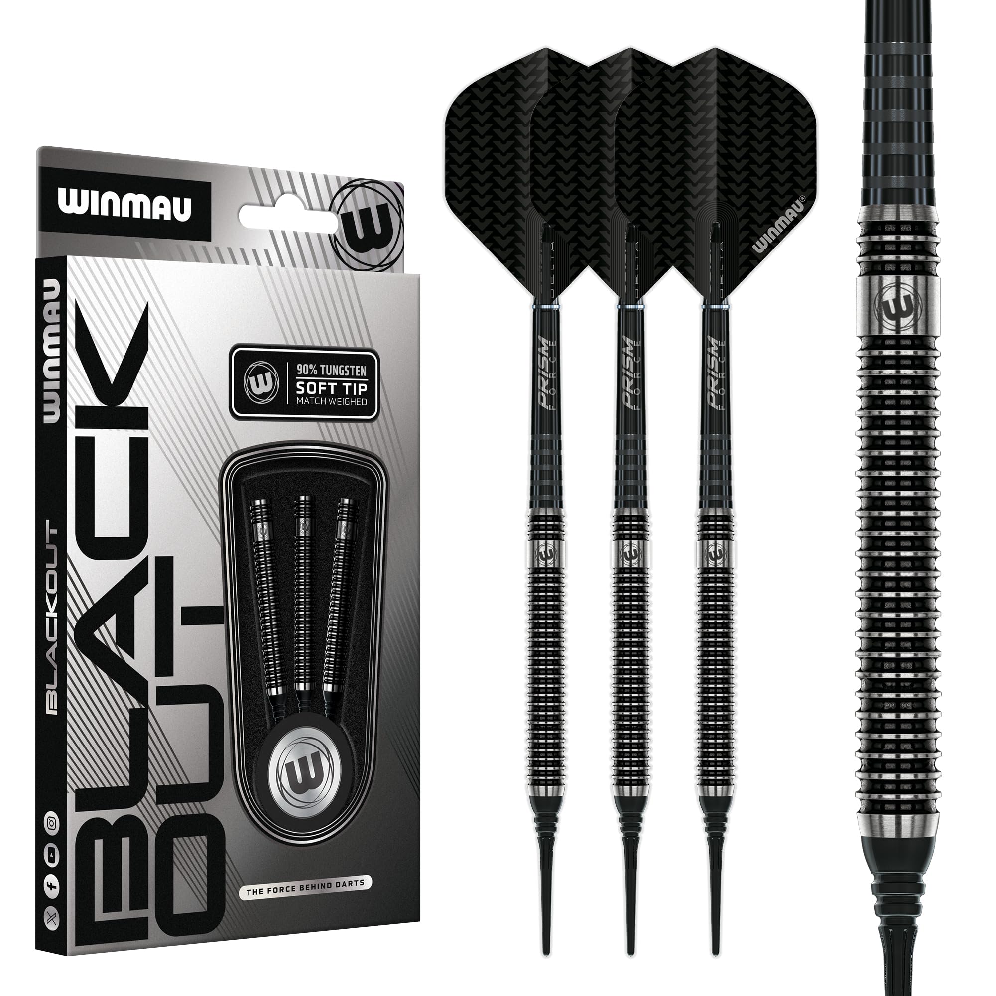 WINMAU Blackout Series 16g Parallel Soft Tip Dart Set | 90% Tungsten Dart - Professional Darts Set with Dart Flights & Shafts — image 1