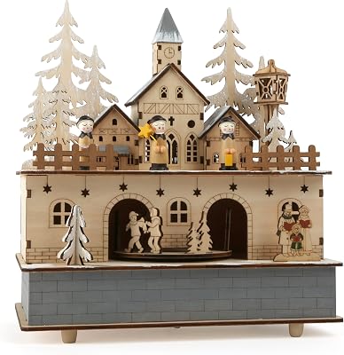 10543 Carillon e Lampada Piccolo Borgo, Legno, Natura, 24 x 21 x 11 cm