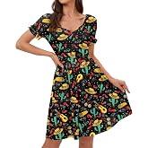 Women Cinco De Mayo Dress Summer Short Sleeve Sweetheart Neckline Mexican Fiesta 1950s Swing Mini Dress Black Skull Flower S