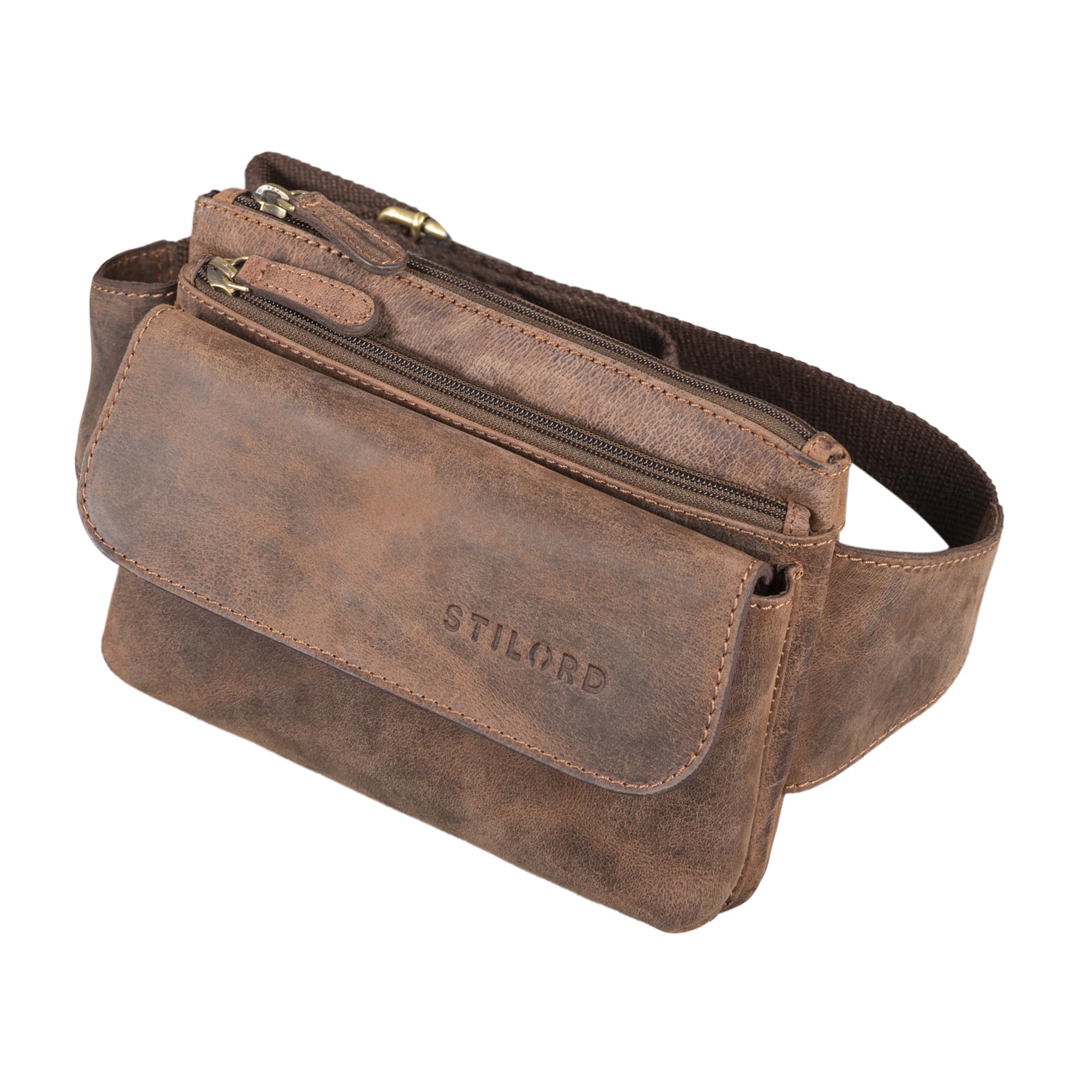 STILORD "Atlanta" Small Waist Bumbag Leather Vintage Belly Bag Belt Bag for Men Women Ladies for Festival Running Dog Walking Hiking Pouch Bag Colour:Veleta - Brown