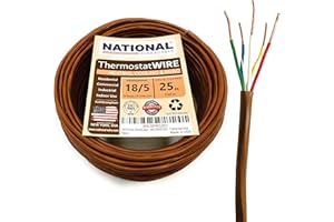 18/5 25Ft. NATIONAL Wire&Cable Thermostat Doorbell HVAC Heating Control Professional Cable Wire - Made in USA - 100% Solid Copper Conductors, CL2 ETL Listed, Low Voltage Applications Use