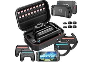 HEYSTOP Case for Nintendo Switch 2 Accessories Bundle with Switch 2 Dockable Protective Cover Switch 2 Tempered Film,Switch 2 Racing Wheels Joycon Grip Cover for Nintendo Switch 2 Controller