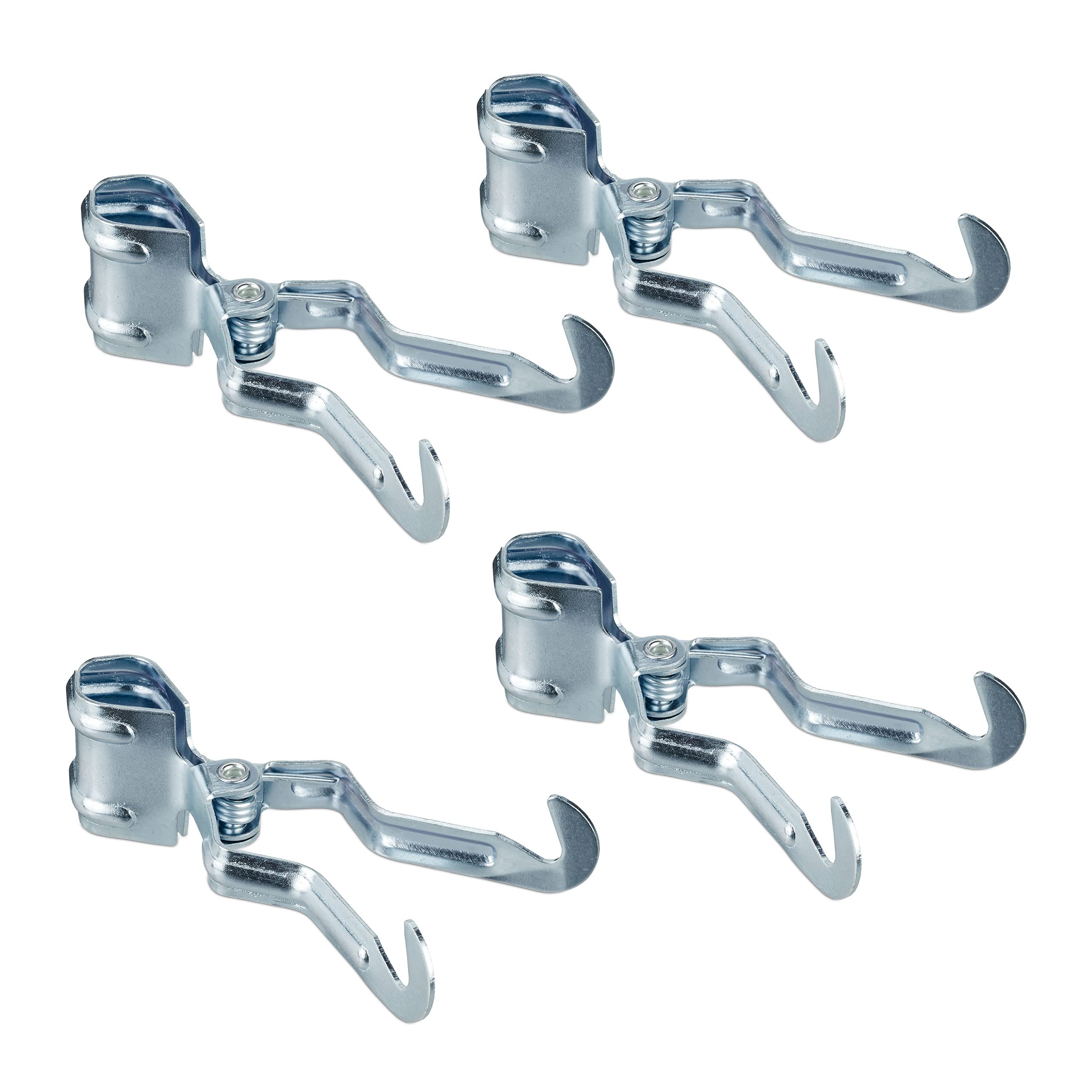 Relaxdays Tent Hooks, Set of 4, Pole Clips for Tents, up to 25 mm, Metal, Silver Clip Hangers
