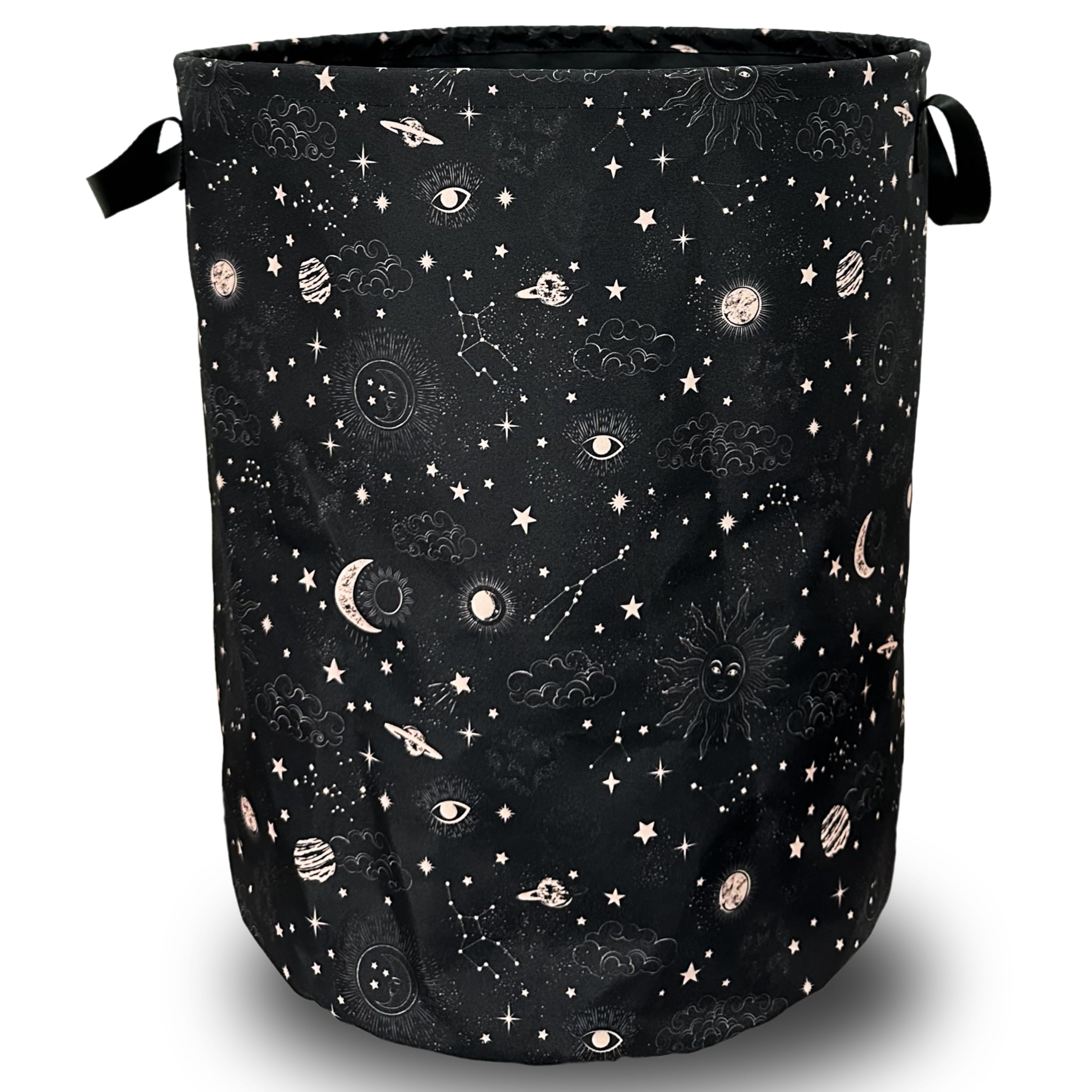 Photo 1 of Moon and Stars Laundry Basket Foldable With Handles Colorful Tote Bag Oxford Cloth Funny Galaxy Laundry Hamper Clothes Storage Bucket Toy Organizer 18.9"x16.5" For Bathroom/Laundry/Bedroom