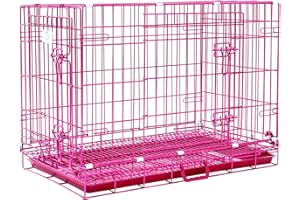 Homey Pet Dog Crate, 30 Inch Dog Cage for Small Dogs, Fuchsia Pink Dog Kennel Medium Indoor, Collapsible Metal Wire Dog Cage 