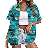 LOMON Women's Summer Hawaiian Shirts Floral Short Sleeve Button Down Shirts Hawaii Tropical Beach Tops Outfits