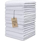 Textila Terry Wash Cloths – Pack of 10, White, 12x12 Inches – Soft, Absorbent & Multipurpose Cotton Washcloths for Face, Hand, Bath, Kitchen, Spa, Gym & Hotel Use