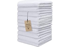 TEXTILA STORES Textila Terry Wash Cloths – Pack of 10, White, 12x12 Inches – Soft, Absorbent & Multipurpose Cotton Washcloths for Face, Hand, Bath, Kitchen, Spa, Gym & Hotel Use