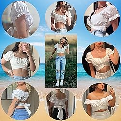 COOUFE Women's Crop Tops Ruffle Short Sleeve Tie