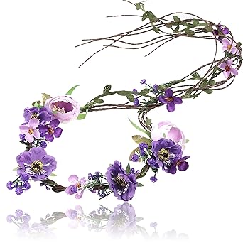 AWAYTR Boho Braut Blume Girlande Stirnband - Frauen Mädchen Einstellbare Baum Rattan Blatt Floral Haar Kranz Hochzeit Fotogra