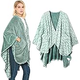 Bcareself Double-Sided Wearable Blanket Ultra Soft Flannel Shawl Blanket, Reversible Blanket,with Pockets, for Women and Men