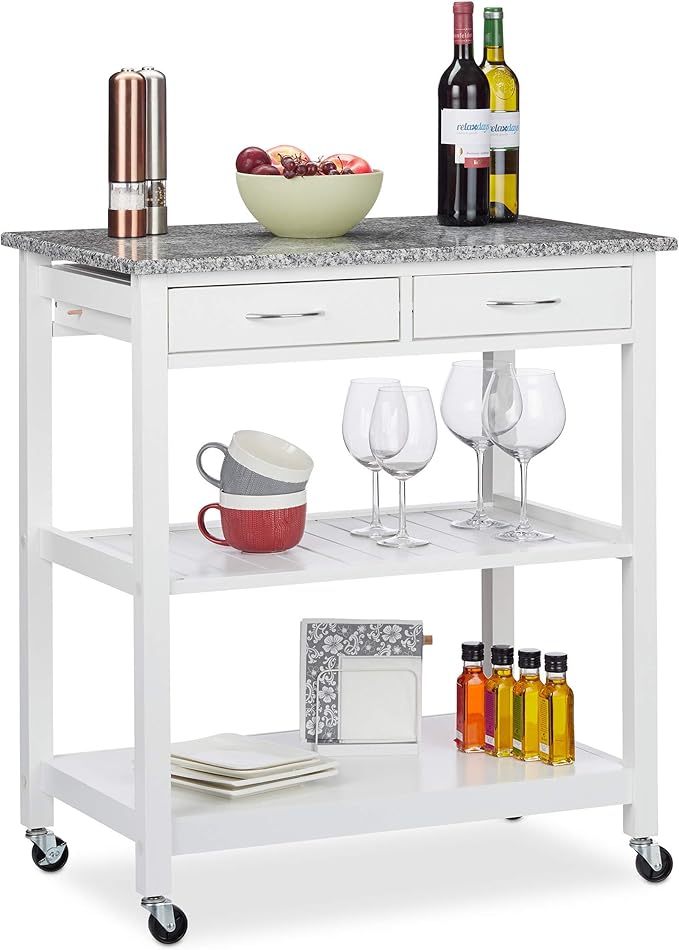 Relaxdays Carrito Cocina de Estilo Rústico con Encimera, 2 Repisas y 2