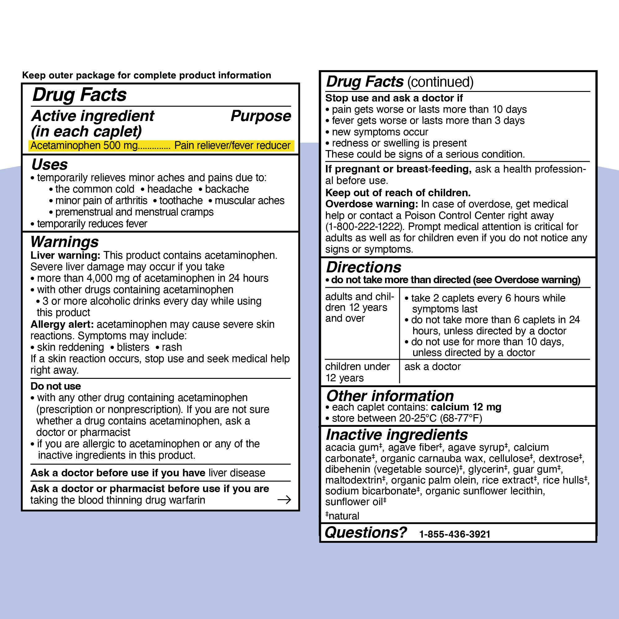 Genexa Clean Acetaminophen 500mg Extra Strength, Dye Free Pain Reliever Fever Reducer, 0% Artificial Additives, Pain Medicine for Adults, Relieves Headache, Backache, Minor Arthritis Pain, 100 Tablets