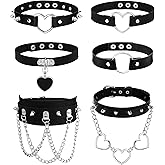 HAIAISO 6-9pcs Leather Punk Goth Choker Necklace with Love Heart Spikes, Adjustable Pu Collar for Women
