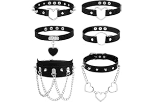 HAIAISO 6-9Pcs Leather Choker Black Punk Goth Choker Necklace Love Heart Spiked Choker Adjustable Pu Choker Collar for Women 