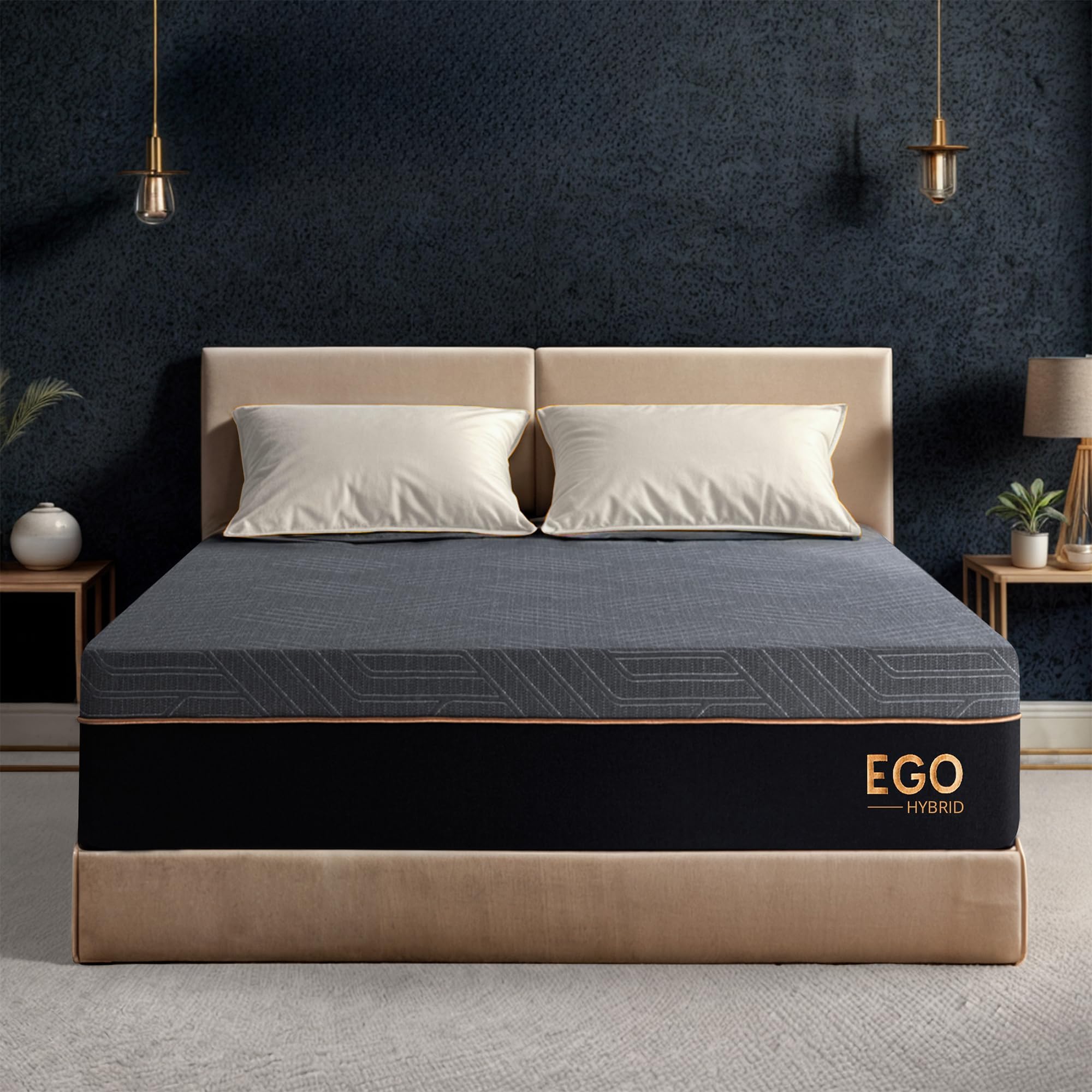 EGOHOME Hybrid Full Mattress 12 Inch, Cooling Gel Mattress, Comfort Foam & Pocket Spring Bed in a Box, Targeted Support Pressure Relief Mattres, CertiPUR-US Certified, Made in USA, 54x75x12 Black
