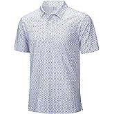 Cotrasen Mens Golf Polo Shirts Short Sleeve Quick-Dry Print Tee Shirt Moisture Wicking Performance Polo Strech Shirts