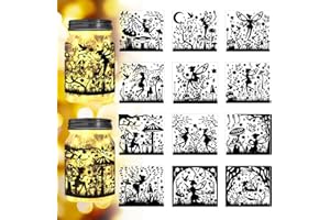 Peacoblue Flower Fairy Silhouette Stickers Cutouts for Jars Mason Can, Glass, Wishing Bottle Decor(No Stickers), 12Pcs Reusable Silhouette Lantern DIY Craft Kit Jar Decals Art Mural Home Garden Decor