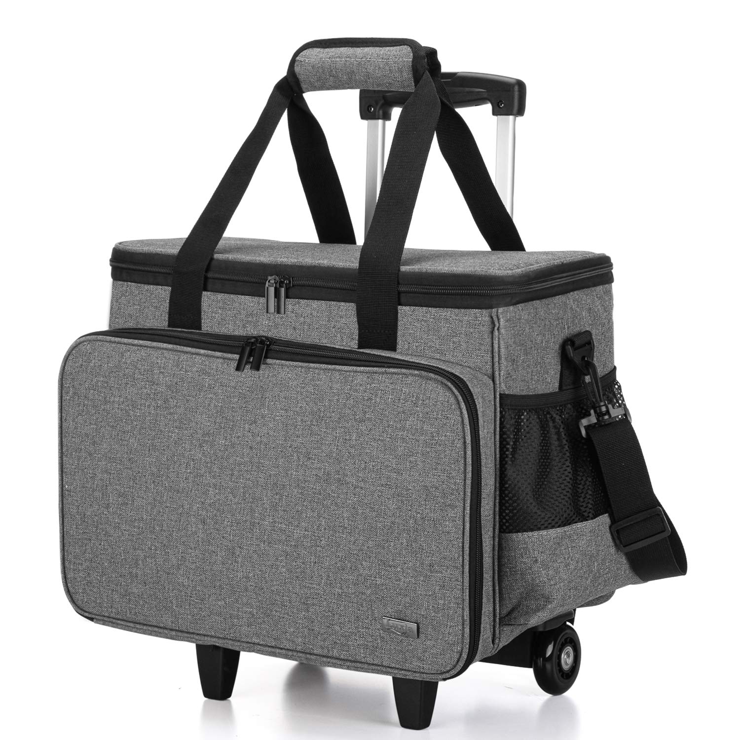 Luxja Sewing Machine Trolley Bag with Removable Pad, Rolling Sewing Machine Bag, Trolley Case for Sewing Machine and Extra Sewing Accessories, Grey