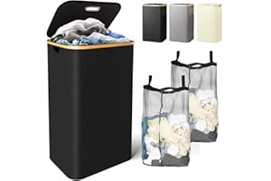 Laundry Basket, Zekeson 100L Collapsible Laundry Hamper with Removable Inner Bag for Clothes and Toys Storage in Bedroom Bathroom Children's Room (Black)