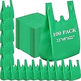 Windyun Large Grocery T-shirt Bags Bulk Reusable Non Woven Shopping Bag Foldable Gift Tote with Handle, 21x11x6 Inch