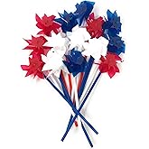 Bulk 50 Pack Patriotic 3 Color Pinwheel Assortment - Red, White and Blue Wind Spinner - Indoor and Outdoor Decorations