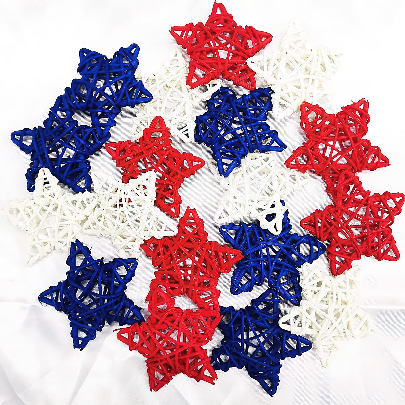 Photo 1 of 18pcs 4th of July Patriotic Star Rattan Decoration, Red Blue White Stars for 4th of July Independence Day Home Decor DIY Craft Vase Bowl Filler Table Decoration