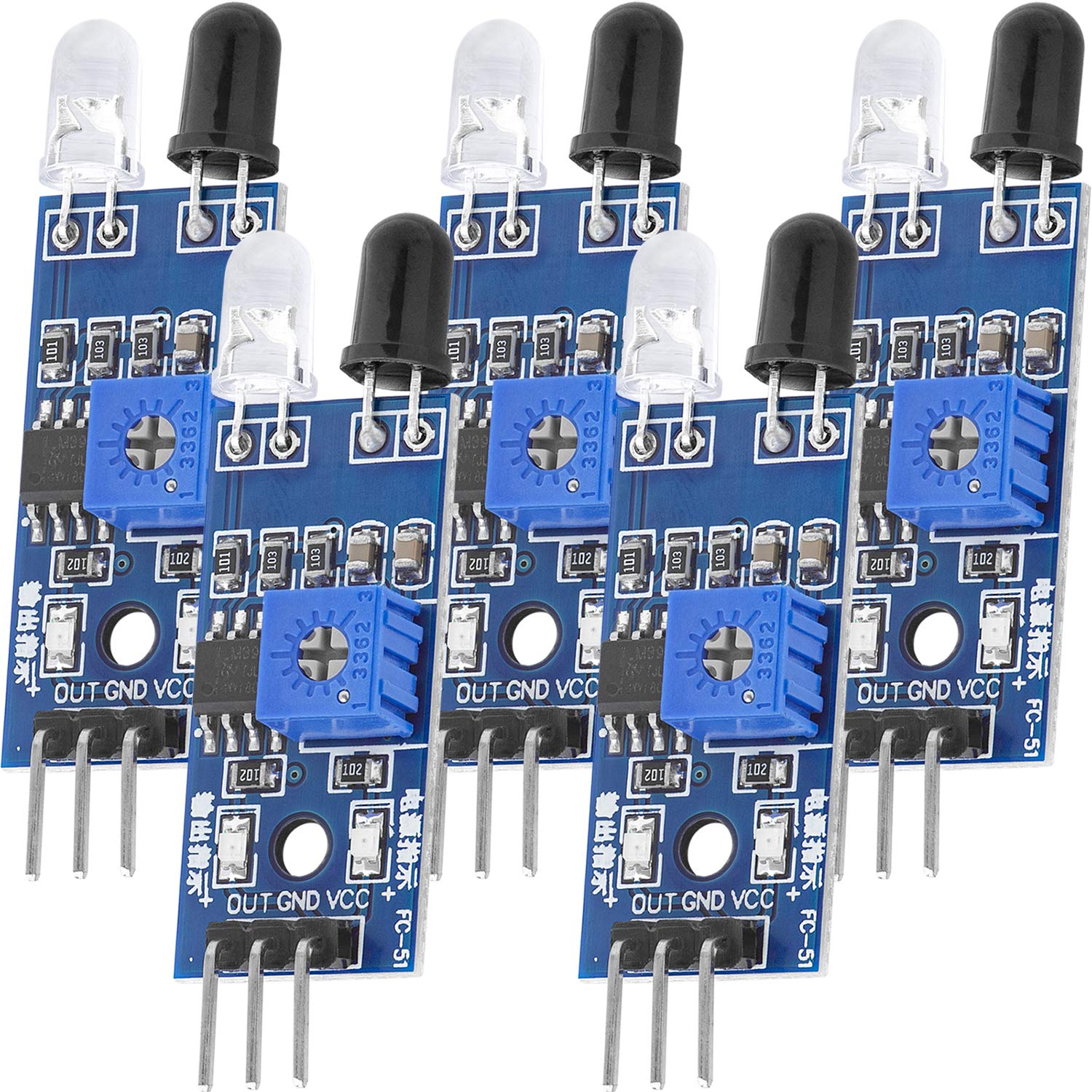 AZDelivery 5 x IR Infrared Obstacle Avoidance Sensor Distance Detection Module compatible with Arduino and Raspberry Pi Smart Car Robot Including E-Book!