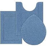 SHACOS Microfiber Small Bathroom Rugs Set of 3 Piece with Toilet Lid Cover, Non Slip Super Soft Absorbent 16"x24" Bath Mat U Shape Contour Mat Bathroom Carpet Machine Washable(Blue)