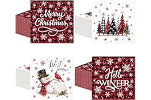 Fulmoon 200 Pcs Christmas Cocktail Paper Napkins Disposable 2 Ply Santa Beverage Napkins Decoupage Xmas Tree Towel for Christmas Party Dinner Table Supplies (Charming Style)