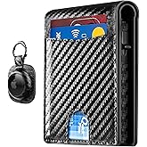 2025 Upgraded Minimalist Wallet for Men - RFID Blocking Credit Card Holder Case Leather Pop Up Aluminum Wallet with Cash Slot, Front Pocket ID Window Gift Boxed (Carbon Fiber - with Airtag Holder)