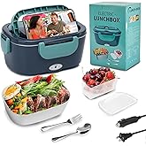 XSWPL Electric Lunch Box 80W Heated Lunch Box for Adults 12/24/110V Portable Food Warmer LunchBox with 304 Stainless Steel Container for Office/Car/Truck(1.5L)