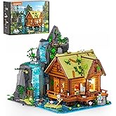 LUMIBRICKS Waterfall-Cabin Lighting Building-Bricks Set - 2539 Pcs Retro Waterfall House Collection LED Light Set for Adults 
