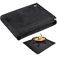 Fire Pit Mat - 37.8x39.4in Fireproof Blanket for Under Fire Pit, Compatible with Solo Stove, Heat Resistant Rug for Outside Indoor Wooden Deck Grass Lawn Protection - Black